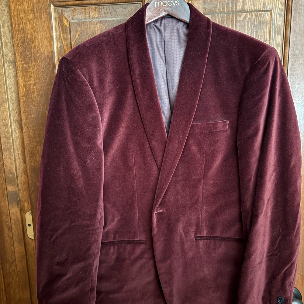 Calvin Klein Men's Velvet Blazer in Deep Burgundy